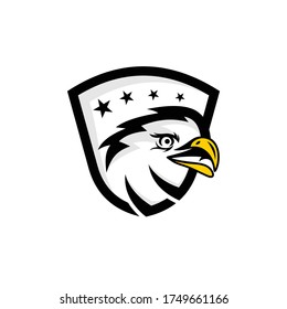 Bald eagle head logo design template. Awesome a bald eagle head with shield & star logo. A bald eagle head lineart logotype.
