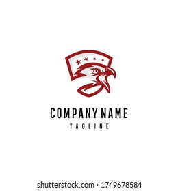 Bald eagle head logo design template. Awesome a bald eagle head with shield & star logo. A bald eagle head lineart logotype.