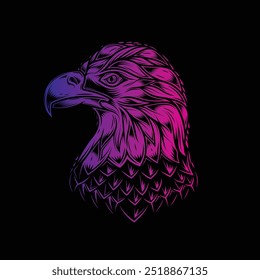 Bald eagle head. Original vector illustration in vintage style isolated on black background. T-shirt design. Hand drawn, not by AI!