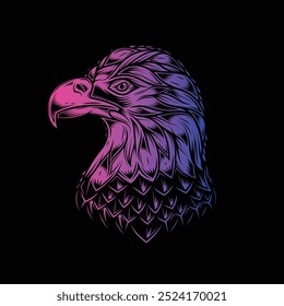 Bald eagle head. Original vector illustration in vintage style isolated on black background. T-shirt design. Hand drawn, not AI