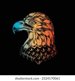 Bald eagle head. Original vector illustration in vintage style isolated on black background. T-shirt design. Hand drawn, not AI