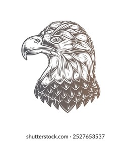 Bald eagle head. Original vector illustration in vintage style isolated on white background. T-shirt design. Hand drawn, not AI