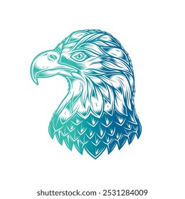 Bald eagle head. Original vector illustration in vintage style isolated on white background. T-shirt design. Hand drawn, not AI