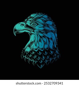 Bald eagle head. Original vector illustration in vintage style isolated on black background. T-shirt design. Hand drawn, not AI