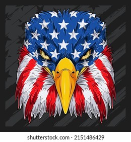 Bald Eagle Head With USA Flag Pattern For American Independence Day, Veterans Day, 4th Of July And Memorial Day