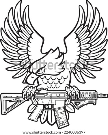 bald eagle holding american ar-15 assault rifle in its claws