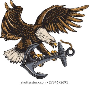 Águila calva que sostiene la ilustración del ancla, Ilustración vectorial patriótica náutica