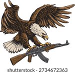 Bald Eagle Holding Rifle Illustration, Patriotic Hunting Vector Illustration