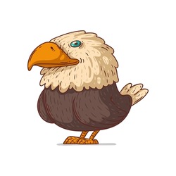 A Bald Eagle, Isolated Vector Illustration. Cute Cartoon Picture Of A Lovely Eagle Standing On The Ground. A Bird Sticker. Simple Eagle Drawing On White Background. American Mascot. USA Symbol