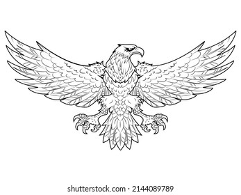 Bald Eagle Line Art. Graphic, Black And White Drawing Sketch Of A Bird