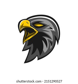 Bald eagle logo in profile with open beak. Eagle mascot for a sports team. Isolated head of eagle on white background.