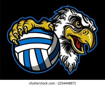 bald eagle mascot holding volleyball for school, college or league sports