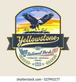 Bald Eagle, national Park Yellowstone, illustration, vector