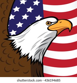 Bald Eagle on American flag background. EPS 10 vector.