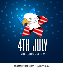 Bald Eagle on stylish blue background for 4th of July, American Independence Day celebrations. 