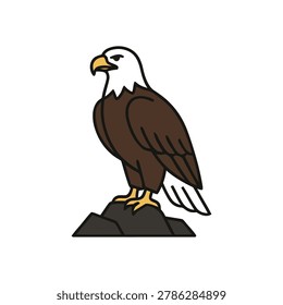 Bald Eagle Perching Illustration Icon Containing standing bird predator, wildlife animal pose, and eagle branch illustration