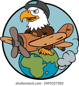 Bald Eagle Pilot Flat Design Vector Illustration