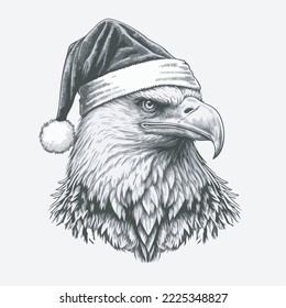 Bald Eagle Santa Hat Vector Illustration Tshirt Design Logo Icon Christmas Greeting Card