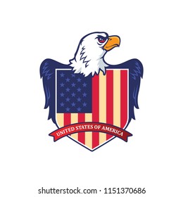 Bald eagle, shield with a flag, stylized emblem of the USA