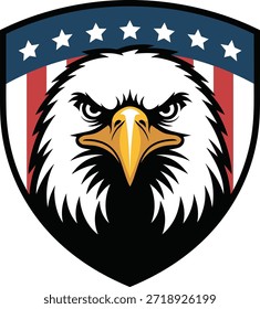 Logotipo del escudo del águila calva con las estrellas y las rayas, Ilustración vectorial patriótica del emblema de los Estados Unidos