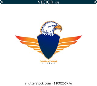 Bald Eagle With Shield Logo. Vector Illustration Icon