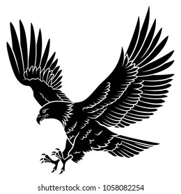 Bald Eagle silhouette isolated on white. This vector illustration can be used as a print on T-shirt, tattoo element or other uses