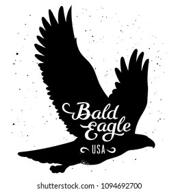 Bald Eagle silhouette isolated on white. This vector illustration can be used as a print on T-shirts, tattoo element or other uses