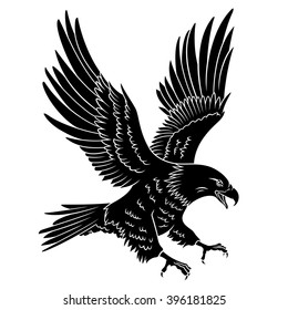 Bald Eagle silhouette isolated on white. This vector illustration can be used as a print on T-shirts, tattoo element or other uses