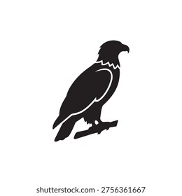Bald Eagle Silhouette Standing on Branch Isolated on White Background