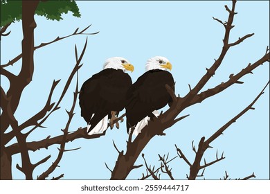 Bald Eagle Sitting On Tree Branch Vector