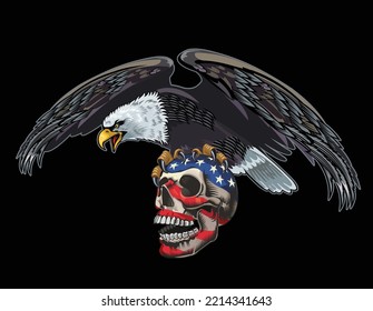 Bald Eagle And Skull With American Flag