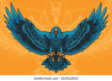 
Bald Eagle Spread The Wings Blue Illustration 
