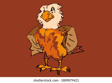a bald eagle stands and looks at a brown background