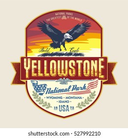 Bald Eagle at sunset, national Park Yellowstone, illustration, vector
