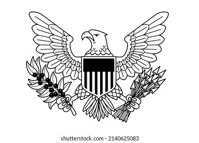The Bald Eagle Is The Symbol Of America. Vector Line Art Illustration.