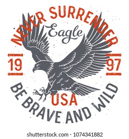 Bald Eagle t shirt design. Slogan typography, vintage t-shirt graphics, vectors