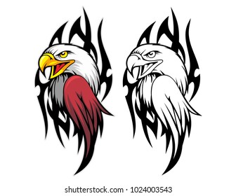 bald eagle with tribal cartoon illustration