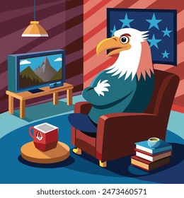 A BALD EAGLE WATCHING MOVIES