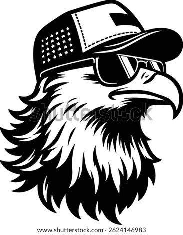 Bald Eagle Wearing Sunglasses and American Flag mullet trucker Cap