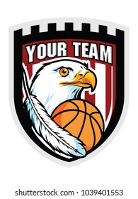 bald eagles head mascot with basketball ball in emblem logo vector 