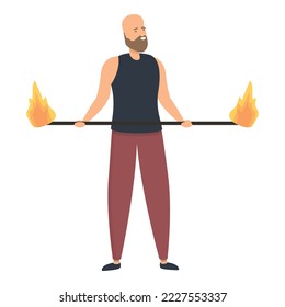 Bald fakir icon cartoon vector. Fire show. Male party