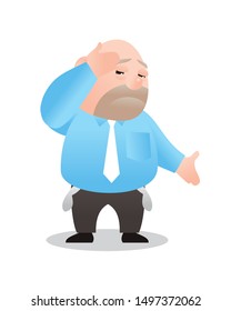  bald fat man run out of money. bankruptcy Lack of money. show empty pocket. cartoon isolated vector illustration
