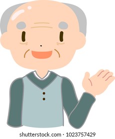 Bald and gentle old man guide.
This is a vector illustration.