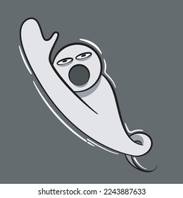 a bald ghost flew up while raising his right hand