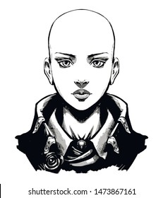 Bald Girl Skinhead In Jacket