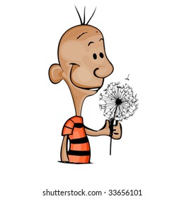 Bald guy with a dandelion in his hand