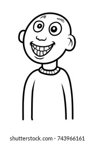 A bald guy smiling. Cartoon vector illustration in black and white