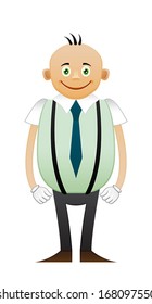 Bald happy accountant standing on white background