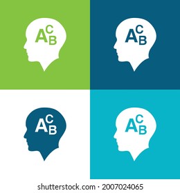 Bald Head With Alphabet Letters ABC Flat four color minimal icon set