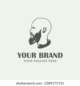 Bald head and beard logo design illustration